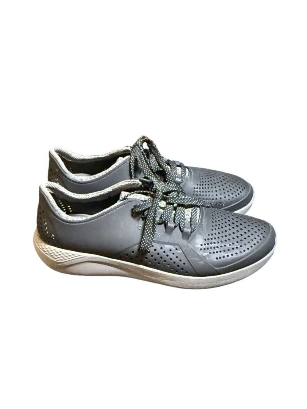 Crocs Mens Lightweight Gray Perforated Sneakers With Lace-Up Closure Size 10